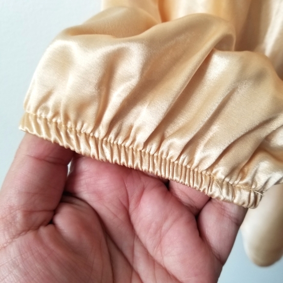 Harlow Top M L Gold Y2K 90s Satin V Neck Gathered Long Sleeve Pullover Blouse - Picture 5 of 10